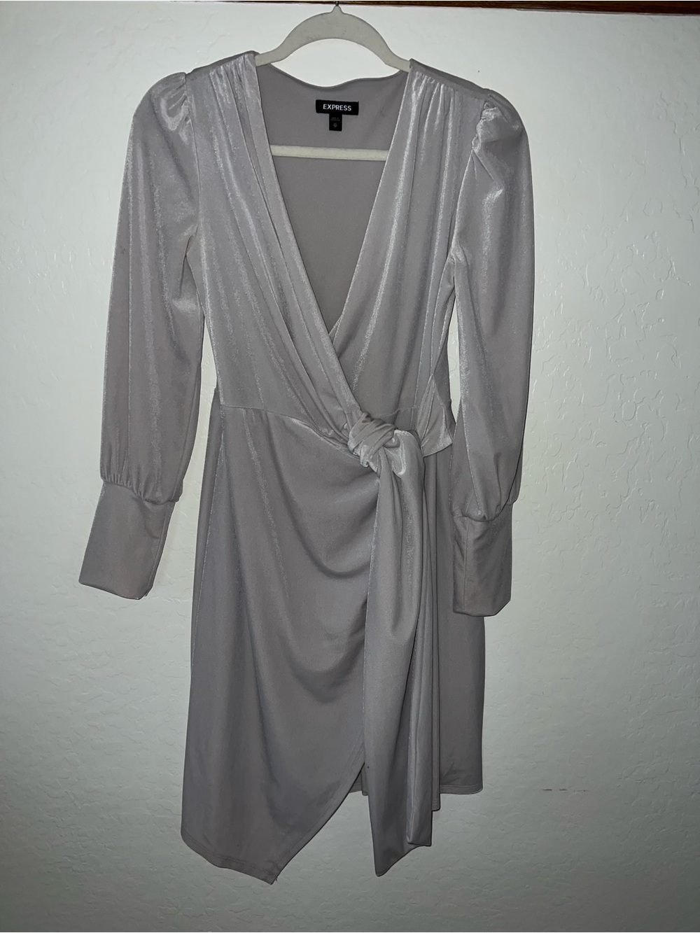 Express Silver-Gray Wrap Midi Dress with Tie Waist